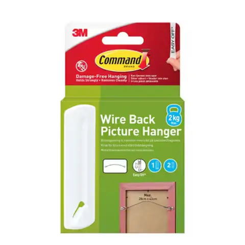 3M Command Wire Back Picture Hanger 17041, White, 1 Hanger, 2 Large Strips