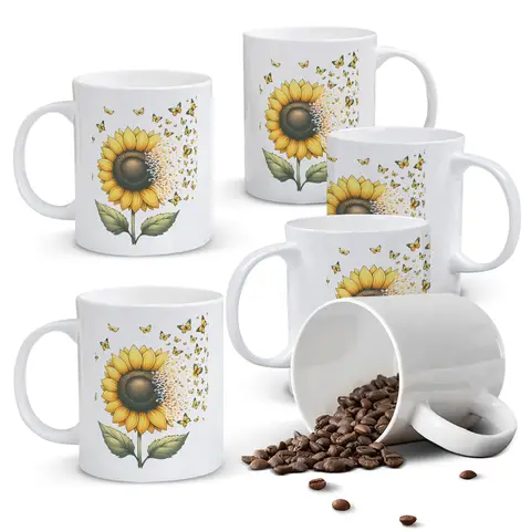 Alphynix 1pc 11oz White Ceramic Mug Featuring a Vibrant Sunflower and Butterfly Design, Uplifting Gift for Birthday or Celebration