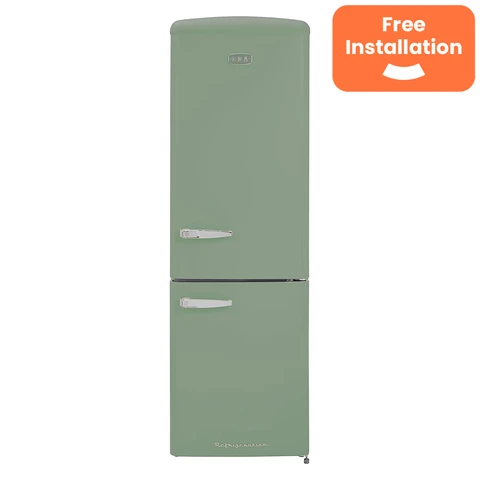 CDA Florence Meadow Retro 199cm Tall 60cm Wide 60/40 Frost Free Fridge Freezer, Meadow Green, D Rated