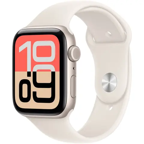 Apple Watch SE 3 GPS + mobiel netwerk 44 mm Starlight aluminium kast met Starlight sportband - M/L