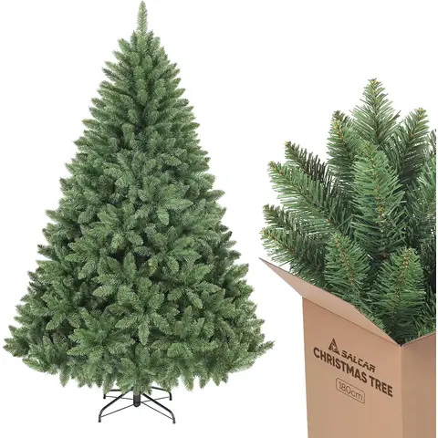 SALCAR Sapin de Noël artificiel de 180 cm, aspect réaliste, avec 730 pointes, sapin Nordmann vert avec système de pliage, diamètre surdimensionné d’env. 126 cm
