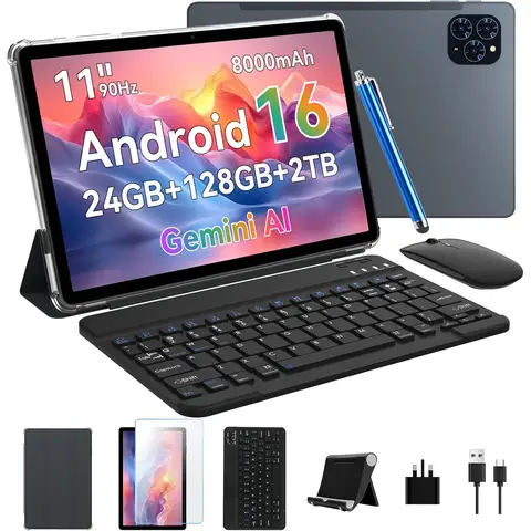 TABWEE T90 Tablet Android 16 11 inch， 24GB (8+16) RAM + 128GB ROM (2TB TF)， 5G WiFi， with Pen/Mouse/Keyboard， 8000mAh/16MP+8MP/Widevine L1/Gemini AI