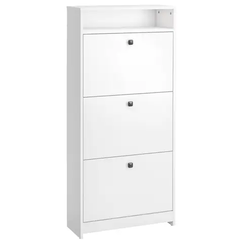HOMCOM Narrow Shoe Cabinet with 3 Flip Doors, 14-18 Pairs Shoe Cupboard with Open Shelf for Slim Hallway and Entryway, 24 x 60 x 132 cm, White