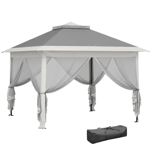 Outsunny 3.3 x 3.3m Pop Up Gazebo, Double Roof Foldable Canopy Tent with Zipped Mesh Sidewalls, Height Adjustable and Carrying Bag, Event Tent for Patio Garden, Dark Grey