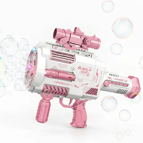 Tokky Pink Gatling Bubble Gun, 48-Hole Automatic Bubble Machine with Colorful LED Lights, USB Charging & 360° Leak-Proof Design, Tactical Appearance Girl's Toy, Suitable for Weddings, Parties, Birthday Gifts