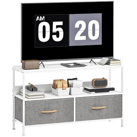HOMCOM TV Stand Cabinet up to 47-inch, TV Unit with 2 Foldable Linen Drawers, Open Shelf for Living Room, Bedroom White