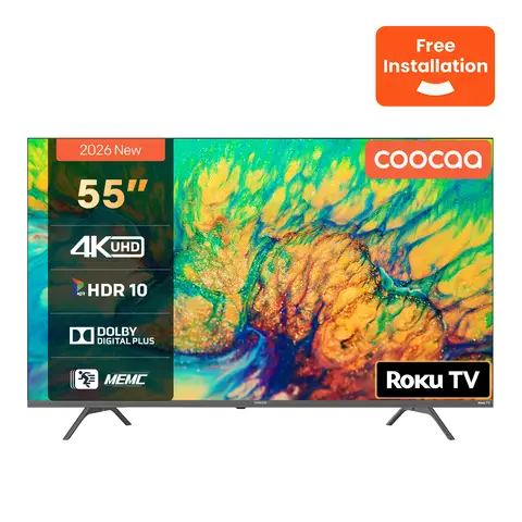 [Kostenlose Installation] Coocaa 55 Zoll Smart TV UHD TV 55CRUG50Z, Smart Roku TV, HDR10, Dolby Audio, Video Upscaler, Eyecare Premium, Triple Tuner