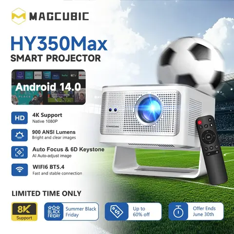 Magcubic Smart Projector, 8K Supported, Native 1080P Full HD, 900 ANSI, Android 14, 5G WiFi 6 Bluetooth 5.4, 180° Rotation & Auto Keystone, Portable Projector for Home Cinema Bedroom Ourdoor Compatible with HDMI/USB/Phone/PS5/TV Stick, HY350Max