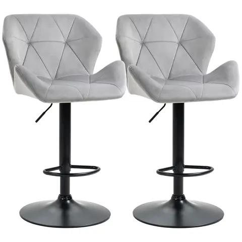 HOMCOM Bar Stools Adjustable Quilted Geo Velvet Grey/Black 2pcs