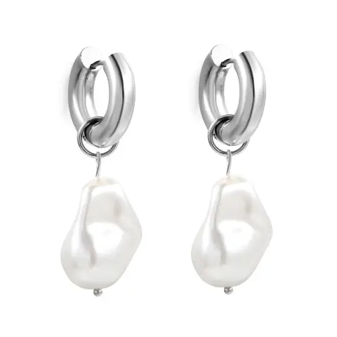 Irregular White Pearl Drop Stainless Steel Earrings