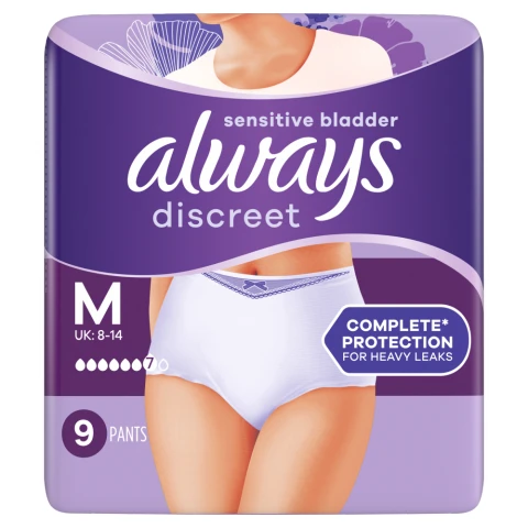 Always Discreet Incontinence Pants Women, M, 9 Pants