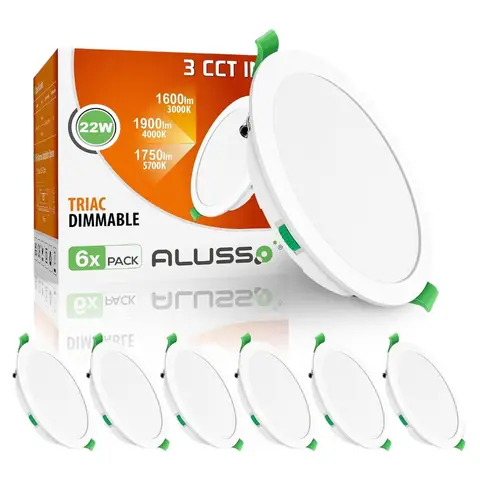 ALUSSO LED Einbauspotleuchten, dimmbar, IP44-geschützt, für das Badezimmer, 22 W, 1900 lm, warmweiß (3000 K), neutralweiß (4000 K), kaltweiß (6500 K), LED-Deckenleuchten