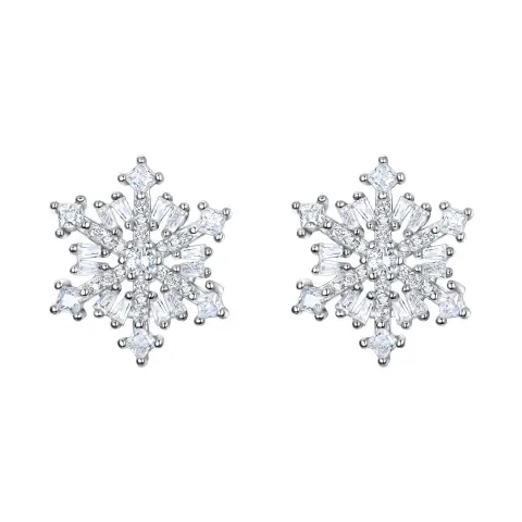 Ever Faith Women's 925 Sterling Silver Cubic Zirconia Winter Snowflake Flower Stud Earrings