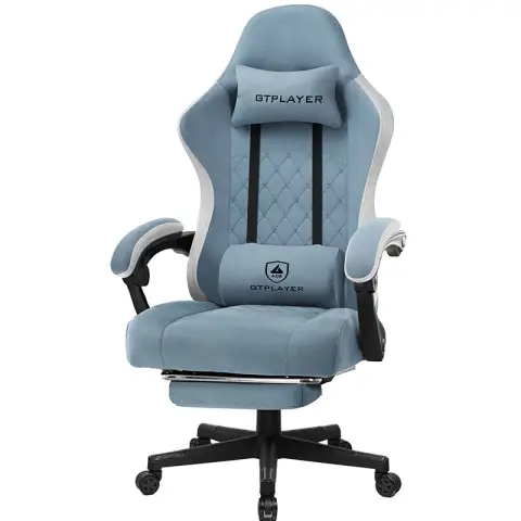GTPLAYER LR002 Fabric Gaming Chair with Footrest Light Blue