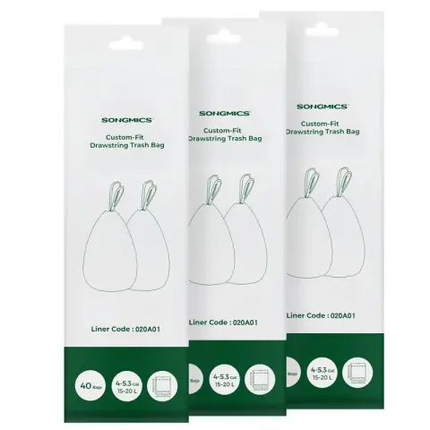 SONGMICS Trash Bag, 44.5×60cm, 3 Rolls, 120 Pieces, White