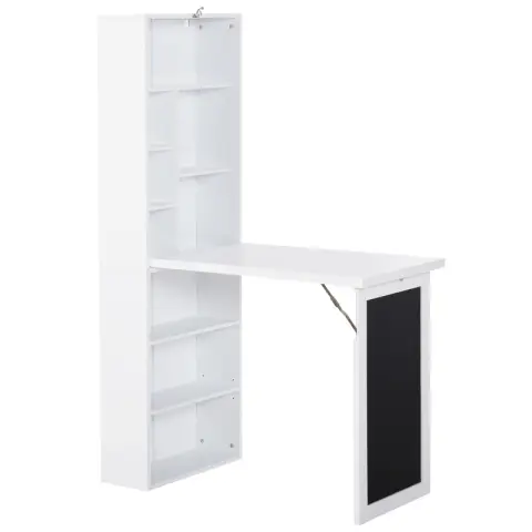 Homcom Desk & Bookcase Foldable with Blackboard White