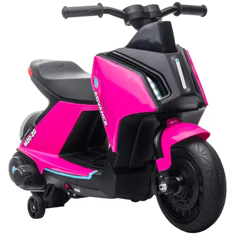 HOMCOM 6V Kids Electric Motorbike Ride On Toy w/ Music LED Lights Safety Training Wheels for Girls Boy 2-4 Years Pink