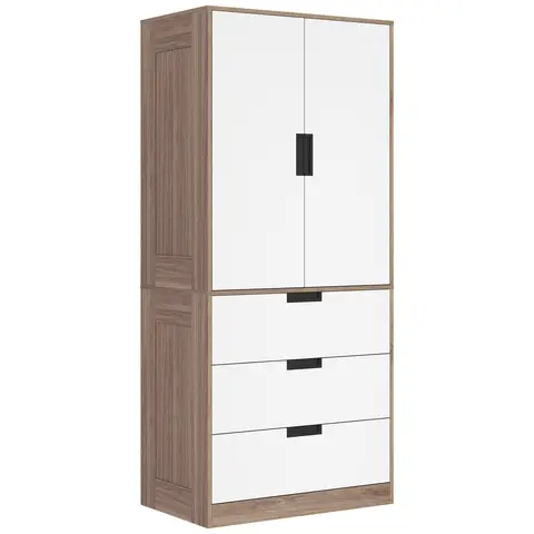 HOMCOM Wardrobe, Modern Clothes Storage Cupboard Unit with Hanging Rod, Bedroom Wardrobe with Soft Closing Hinge Brown