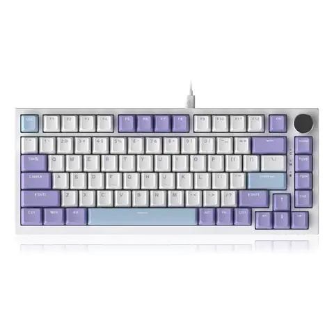 AJAZZ AK820 mechanische Gaming-Tastatur (ohne Zahlenblock, 75 %), kabelgebunden, Hot-Swap-Gelenkmontage, RGB-Beleuchtung, 82 Tasten, mit CNC-Schalter für WIN/MAC – Lila