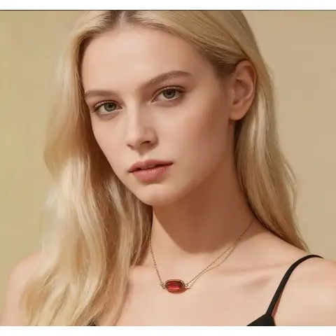 VoxorAI Hypoallergenic Natural Zirconia Gold Necklace for Women Red Zirconia Wholesale Ins-Style Luxury Collarbone Chain with Crystal Pendant