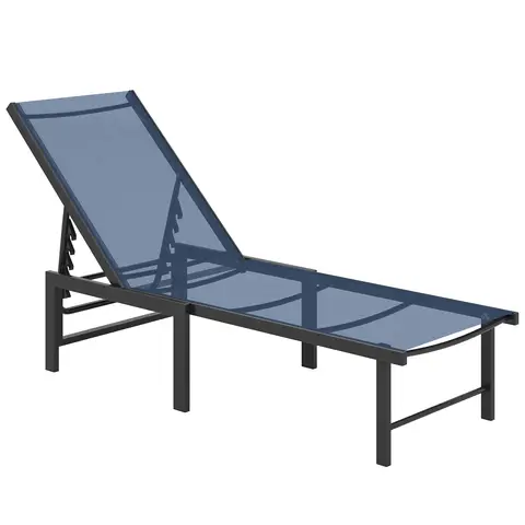 Outsunny Sun Lounger for Garden, 5-Level Adjustable Reclining Sun Lounger Chair, Flat Garden Lounger Sunbed with Texteline Se