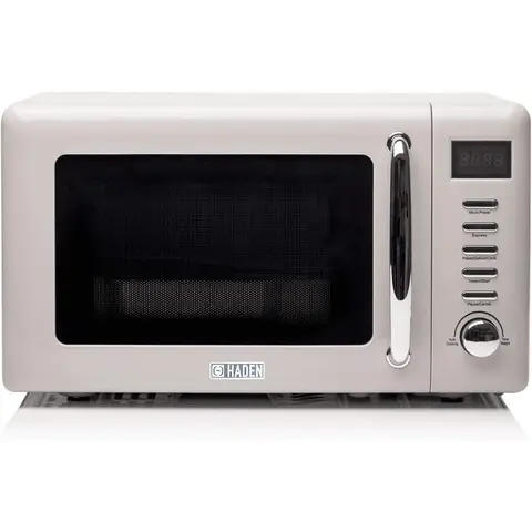 Haden Cotswold Solo Microwave Oven - 20L, 800W, Putty, Retro Design, 5 Power Levels, Digital 60Min Timer, Defrost/ Express Function