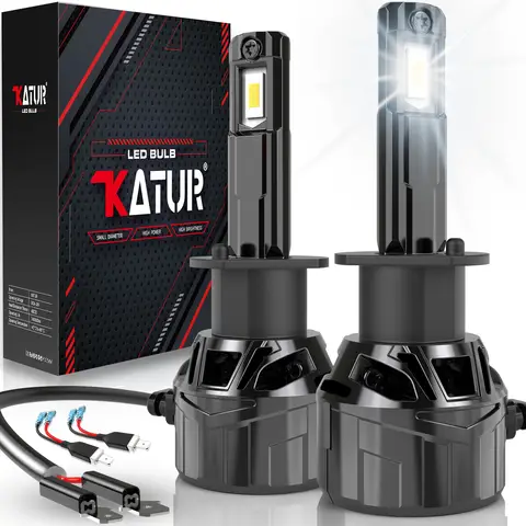 KATUR H1 LED Lampe 120W 30000LM, H1 LED-Lampe 6000K Xenon Weiß Plug-and-Play 1:1 Kompaktbauweise Hocheffizientes Kühlsystem H1 Scheinwerferlampen, 2er Pack