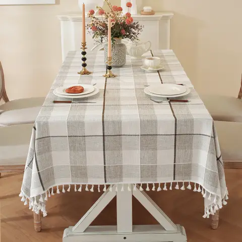 Rustic Rectangle Thick Tablecloth Table Linens Tablecloths Wrinkle Free Table Cover for Kitchen Dinning,55"x90",6-8 Seats,Light gray