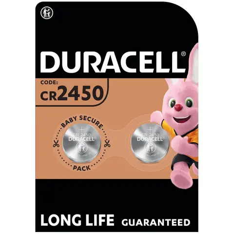 DURACELL 2450 Piles Boutons Lithium 3V (lot de 2) - Longue durée garantie - Clés électroniques, dispositifs domestiques, balances et capteurs de température - Emballage Sécurité Enfant - Conservation garantie 10 ans