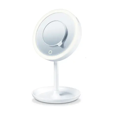 Beurer BS45 Illuminated Vanity Mirror, Bright Illumination with 8 LEDs, 5x Magnification, Dual-Sided LED Makeup Mirror, White
