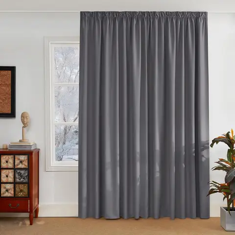 PONY DANCE Blackout Curtain with Pencil Pleat, 1 Panel W300 x L245 cm(W118 x L96 inch), Grey