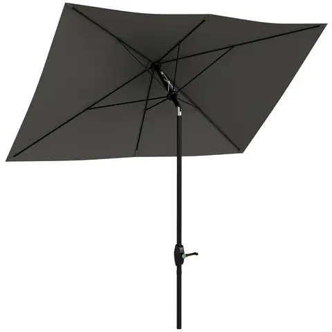 Outsunny 3 x 2 m Garden Parasol Umbrella with Aluminium Pole, UPF 50+ Rectangular Outdoor Table Parasol Sun Shade with Crank & Push Button Tilt, Metal Ribs, Dark Grey