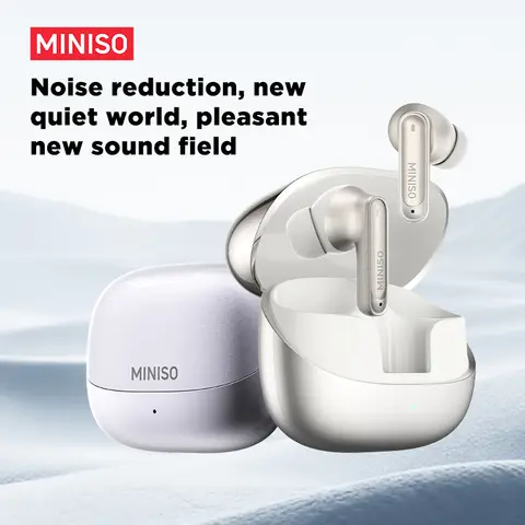 MINISO MS106 Wireless Bluetooth 6.0 Earphones, AI Language Translation, featuring high-fidelity sound, IPX5 waterproof rating, perfect for office, sports, study, and audio calls, with built-in microphone and TWS earbud design