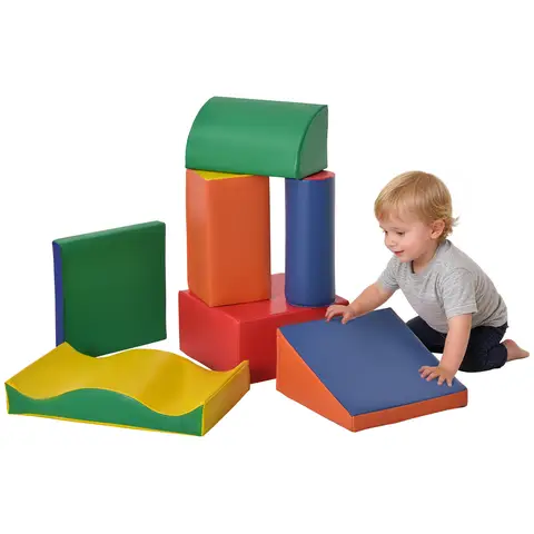 HOMCOM Soft Play Set, 7 Piece Foam Blocks, Toddler Climb and Crawl Activity Set for 1-3 Years, Soft Play Equipment Red