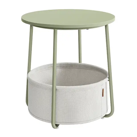 VASAGLE Table d'Appoint Ronde avec Panier en Tissu Moderne Vert et Blanc