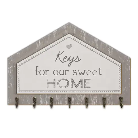 Alphynix 1pc House-Shaped Key Holder, "Keys for our sweet HOME" Wall Organizer with Heart Detail, Entryway Storage Rack for Keys & Key Fobs