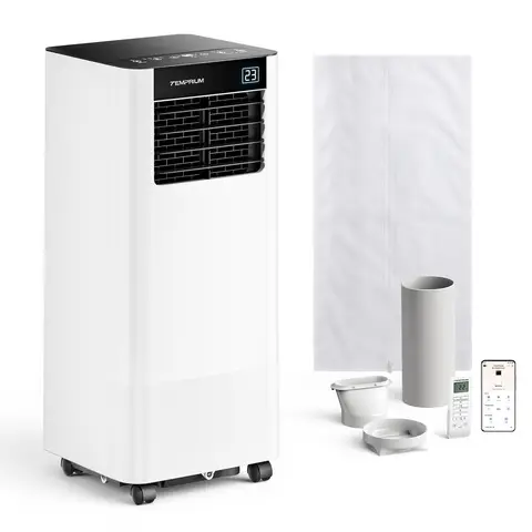 Temprium 7000 BTU Climatiseur Mobile Intelligent, Climatiseur Économe en Énergie 3 en 1, Contrôle par Application/Télécommande, Minuterie 24 H, Idéal pour Pièces Jusqu'à 20 m², Kit Fenêtre Inclus, Classe Énergétique A