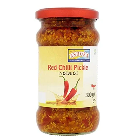 ASHOKA Red Chili Pickle in Olive Oil 300g - Spicy Indian Condiment