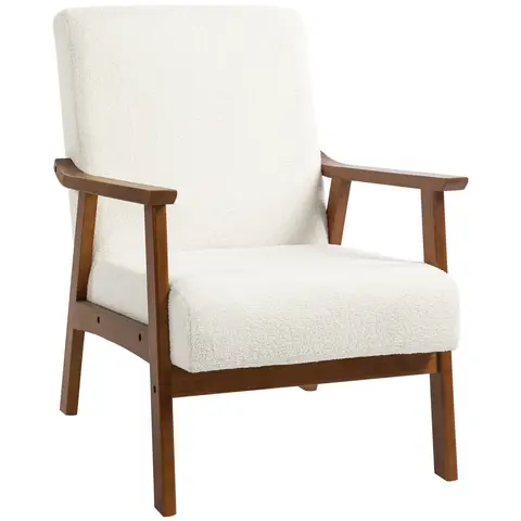 HOMCOM Armchair with Wide Seat, Boucle Accent Chair, Thick Padded Occasional Chair with Solid Wood Frame White