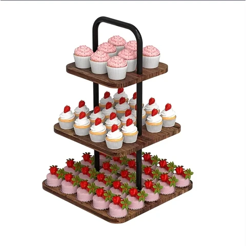 SRD Square Cake Stand (Rustic Wood Top)