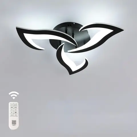 Goeco Dimmbares LED-Deckenlicht 35W 3937LM Ø58CM 3000K-6500K Schwarz mit Fernbedienung für Schlafzimmer, Wohnzimmer, Küche