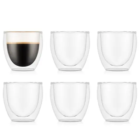 Bodum PAVINA Set of 6 - 80ml Double Walled Thermo Glasses - Extra Small