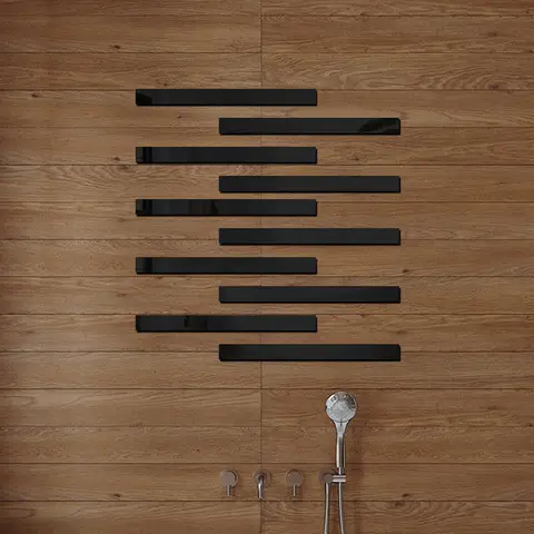 10pcs PVC mirror stickers, vertical stripes, gold-colored, self-adhesive, multi-piece pack, minimalist decorative splicing mirror for living room and bathroom.black,3*35