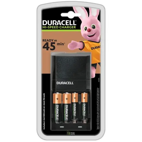 DURACELL 45 Minute Charger (CEF27) + 2 x AA & 2 x AAA Batteries