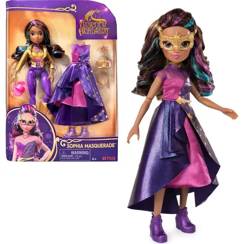 Unicorn Academy Sophia maskerade pop - 24 cm, regenboog haarkleur