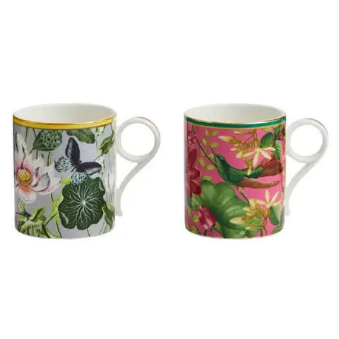WEDGWOOD Wonderlust Fein Bone China Becher Geschenkset von 2 (Saphirgarten & Goldener Papagei), je 200ml