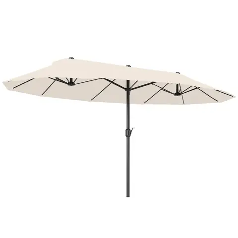 Outsunny 4.6m Large Garden Parasol Double-Sided Sun Umbrella Patio Market Canopy Shade Outdoor Beige- NO BASE