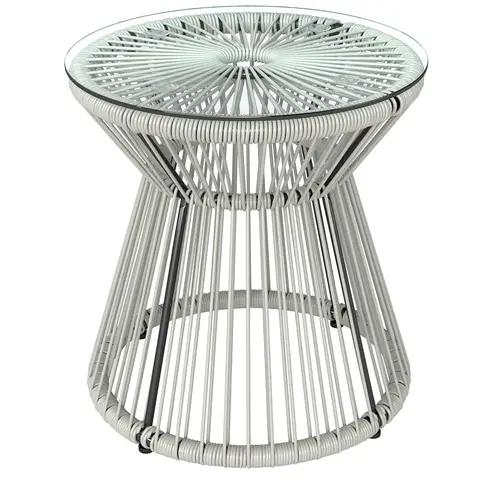Outsunny Outdoor Coffee Table, Round PE Rattan Side Table with Tempered Glass Table Top, Hollow Drum Design for Garden, Balco