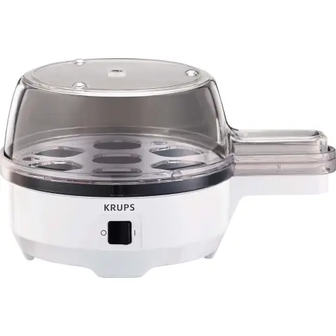 Krups Eierkocher Ovomat Special, Für bis zu 7 Eier, inklusive Wassermaßbecher mit Eierpiekler, abnehmbares Eierfach, Signalton, 350 Watt, weiß/schwarz, F23370