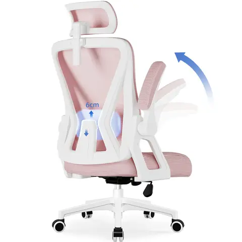 Airchros Fauteuil de bureau , ergonomique avec appuie-tête, accoudoirs et soutien lombaire réglables, chaise pivotante avec inclinaison jusqu’à 135°, fauteuil de direction, respectueux du dos, capacité de charge 150 kg, Rose